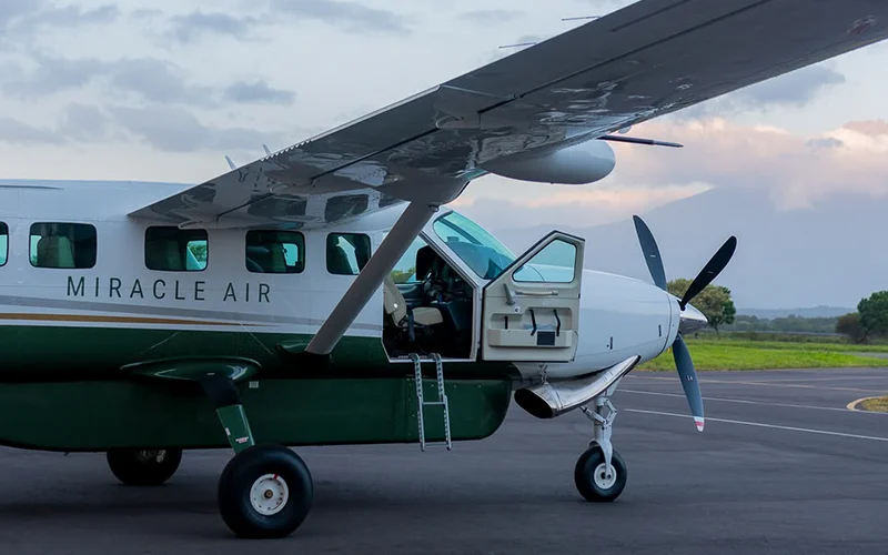 Serengeti bush airstrip departure for return flight to Arusha